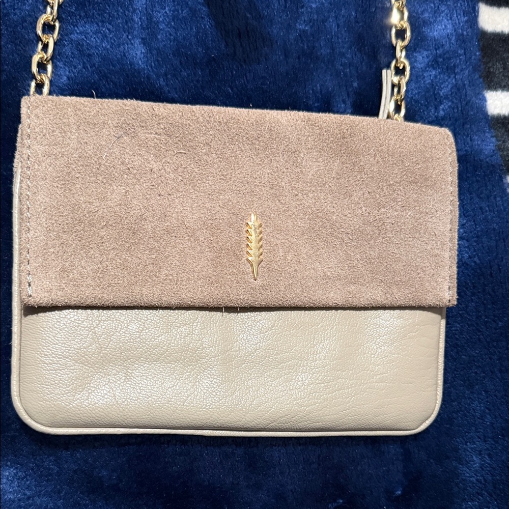 Kori Tan and Cream Crossbody Bag with Gold Chain